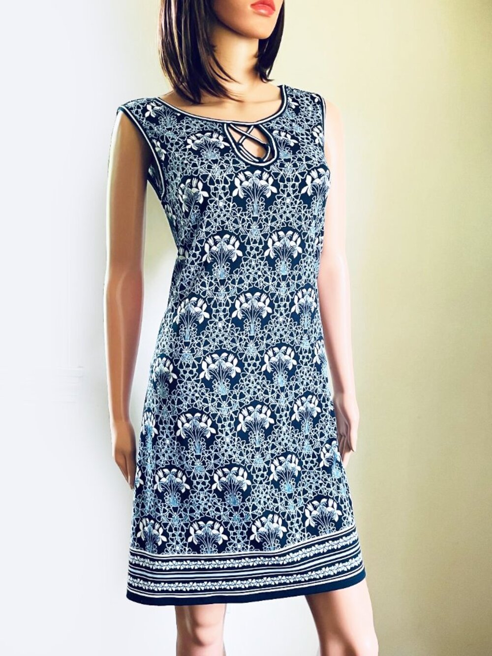Max Studio Navy Blue Printed Sleeveless Dress 7904W57